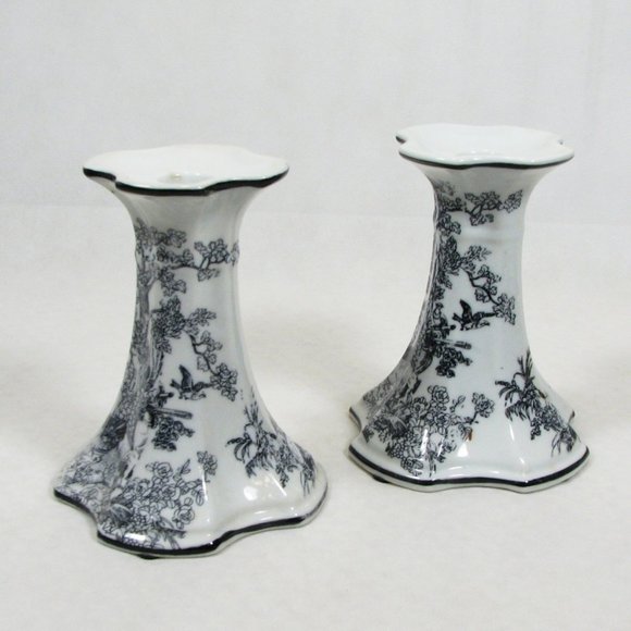 DECHANG TAOCI Other - Candle Holder Set DECHANG TAOCI Chinoiserie Porcelain 2 Black White Farm Animals